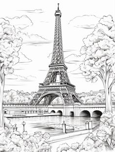 a drawing of the eiffel tower in paris