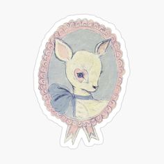 a drawing of a deer with a bow around its neck sticker on a white background