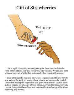 the gift of strawberries is being given to someone by their mother, who is holding her hand