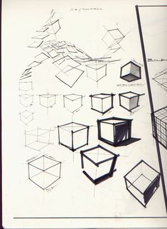 an image of sketches of cubes and boxes on a sheet of paper with pencil