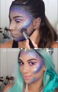 Verwenden von Web-Netzen zum Erstellen von Meerjungfrauen-Skalen durch mehrere MUAs #durch #erstellen #meerjungfrauen #mehrere #netzen #skalen #verwenden Cut Crease Glitter, Mermaid Makeup Halloween, Fantasy Make-up, Halloween Make-up Looks, Halloweenský Makeup, Mermaid Halloween, Costumes Kids, Box Braid