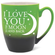 i love you to the moon and back coffee mug with green ombreed design