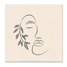 a drawing of a woman's face with leaves on her forehead and eyes closed