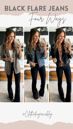 Fall Outfits Black Flare Jeans, Dressy Jean Outfits Winter, Black Jeans Outfit Business Casual, Black Flared Jeans Outfit Winter, Nashville Business Casual, Black Flare Jean Outfits, Style Black Flare Jeans, Work Outfits Women Casual Jeans, Black Flare Jeans Outfit Fall