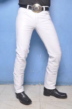 ad eBay - Find many great new & used options and get the best deals for Men's Leather Pant Genuine Lambskin Style Real Leather Trousers White Pant at the best online prices at eBay! Free shipping for many products! White Leather Pants, Rodeo Rider, Biker Pants, Jeans Pant, Mens Leather Pants, Cowboy Rodeo, Black Button Down Shirt, Mens Cowboy, Leather Pant