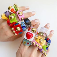 Trendy Multicolor Rings For Party, Punk Multicolor Party Jewelry, Multicolor Punk Jewelry For Parties, Trendy Multicolor Metal Rings, Trendy Multicolor Stackable Rings, Trendy Multicolor Beaded Ring, Funky Ring, Thick Rings, Acrylic Rings