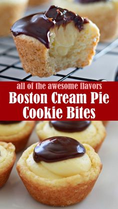 boston cream pie cookie bites on a cooling rack