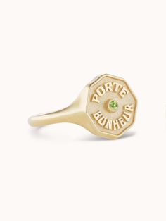 Our take on a traditional signet, this Porte Bonheur Ring is an instant heirloom and sure to become a daily staple of anyone’s jewelry collection. Hand-cast from polished 14-karat gold, our PB Signet Ring features a Peridot bezel set stone. The r... S Jewelry, Hand Cast, Signet Ring, Bezel Setting, Jewelry Collection, Ring, Stone, Gold