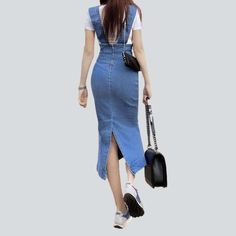 Introducing the 2023 Spring-Summer Collection ââ‚?a modern take on the timeless 20th-century flair with this long jeans skirt with suspenders! High-waisted. stretchy fabric with a light wash gives this piece an edgy. conventional look with a contemporary feel.Why You'll Love It: 90s Nostalgia Redefined: Look quintessential and chic in this vintage-inspired piece that perfectly captures the underground gritty spirit. Statement Suspenders: Featuring adjustable suspenders. making it easy to customi Casual Fitted Suspender Dress For Spring, Spring Jeans With Adjustable Straps, Spring Stretch Suspender Dress With Adjustable Straps, Spring Suspender Dress With Adjustable Straps And Stretch, High Waist Bottoms With Suspenders For Spring, Chic Spring Bottoms With Suspenders, Fitted High-waist Denim Dress For Spring, Spring Fitted High-waist Denim Dress, Spring High-waist Fitted Denim Dress