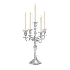 a silver candelabra with five candles