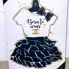 a card with an image of a woman's shirt and skirt on it that says, born to wear