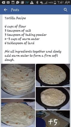 the recipe for tortilla bread is shown