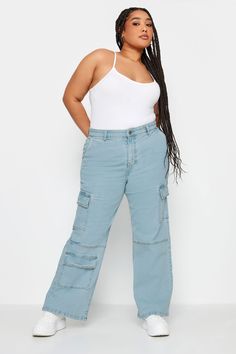 LIMITED COLLECTION Plus Size Blue Wide Leg Cargo Jeans Wide Leg Cargo Jeans, Elegant Wedding Guest Dress, Stretch Denim Fabric, Curve Fashion, Plus Swimwear, Next Fashion, Denim Collection, Stylish Plus, Jeans Light