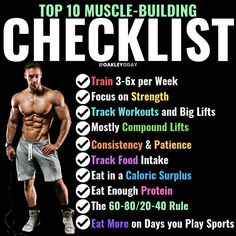 a man standing in front of a black background with the words top 10 muscle building checklist