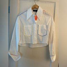 Cider, Size Small, White Cropped Shirt, New With Tags Trendy White Collared Cropped Shirt, White Long Sleeve Cropped Shirt For Day Out, White Cropped Shirt With Collar For Spring, White Cropped Collared Shirt For Spring, Cider Tops, Cropped Shirt, White Crop, Crop Shirt, White Tops