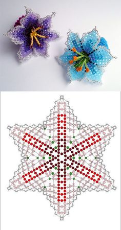 two pictures with different designs on them, one is made out of beads and the other has