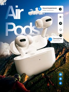 an advertisement for air pods is shown in the sky