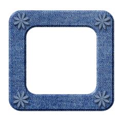 an empty frame made out of blue jeans with flowers on the bottom and one side