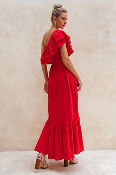 Guadalupe. One Shoulder Ruffled Maxi Dress – ELF Coastal Summer, Low Heel Sandals, Puff Sleeve Dresses, Long Jumpsuits, Oui Oui, Ruffled Maxi Dress, All Eyes, Romper Dress, Summer Look