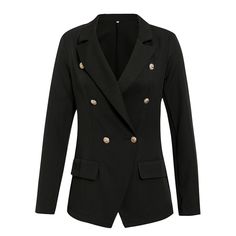 Material: Polyester Black Single Breasted Long Sleeve Blazer, Black Blazer With Button Closure For Fall, Black Fall Blazer With Button Closure, Winter Black Blazer With Buttons, Black Long-sleeved Blazer For Work, Black Blazer For Workwear, Black Long Sleeve Blazer For Work, Black Long Sleeve Blazer With Buttons, Black Blazer With Buttons And Long Sleeves