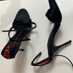 Unique And Sexy Special Occasion Heels, Size 7 But May Fit A 7.5/8 Open Heel Heels With Red Sole For Night Out, Night Out Heels With Red Sole And Open Heel, Red Sole Heels For Night Out With Open Heel, Cocktail Heels With Red Sole And Ankle Strap, High Heels With Red Sole For Cocktail, Chic Heels With Red Sole For Evening, Chic Cocktail Heels With Red Sole, Designer Fitted Heels With Wrapped Heel, Designer Heels With Wrapped Heel And Fitted Design