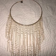 New Never Used. No Tags Chic Evening Jewelry With Beaded Chain, Chic Beaded Chain Jewelry For Evening, Elegant Metal Dangle Bib Necklaces, Evening Metal Jewelry With Beaded Chain, Chic Beaded Chain Necklace For Party, Chic Metal Chain Necklace For Evening, Elegant Metal Choker, Gold-tone Beaded Party Jewelry, Elegant Dangle Bib Necklaces For Party