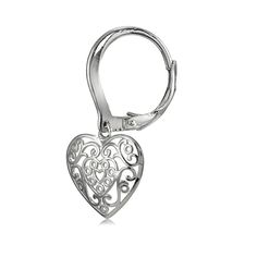 These lovely heart earrings feature filigree pattern in high polished sterling silver. These earrings dangles off leverback clasps. Product Details Metal Type sterling-silver Metal Stamp 925-sterling Weight 3.3GR Length 30MM Width 18MM Back Finding lever-back Filigree Heart, Filigree Pattern, Leverback Earrings, Metal Stamping, Heart Earrings, Types Of Metal, Metallic Silver, Dangle Earrings, Stamp