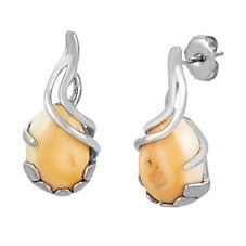 The Frontier Collection's Elk-Ivory Earring has sterling-silver swirling around and holding genuine elk ivory hanging from 14k white gold posts with stainless steel backs. Scalloped edging draws your eyes in. Made in USA. \u000a0.75"L x 0.5"W. Elk Ivory Jewelry, Elk Ivory, Bull Elk, Front Teeth, Silver Rope Chain, Ivory Earrings, Back Necklace, Black Hills Gold, Earrings And Necklace