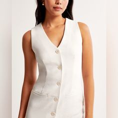 Abercrombie & Fitch Mara Vest Midi Dress - Xs - Crepe Classic V-neck Mini Dress For Daywear, Tailored V-neck Dress For Spring, Tailored Mini Dress For Spring, Tailored V-neck Spring Dress, Tailored Sleeveless Dress For Spring, Tailored Spring Mini Dress, Tailored Sleeveless Spring Dress, Tailored Mini Length Dress For Spring, Classic Mini Dress For Summer Semi-formal