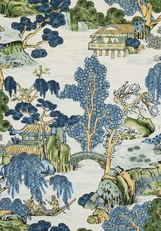 Thibaut Asian Scenic Blue and Green F975462 Dynasty Collection Multipurpose Fabric Blue And Green Curtains, Chinoiserie Pillow Covers, Chinoiserie Pillow, Thibaut Fabric, Chinoiserie Pattern, Bed Scarf, Green Curtains, Green Throw Pillows, Floral Curtains