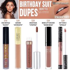 Birthday Suit is available as a single on Kylie Cosmetics ⇢ Gerard Cosmetics' "Aphrodite" is no longer available for purchase Makeup Dups, Makeup Tutorial Mac, Mac Velvet Teddy, Lipstick Tattoos, Kylie Lip Kit, Birthday Makeup, Dark Lipstick, Kylie Cosmetic, Natural Lipstick