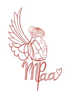 a drawing of a heart with wings and the word may in red ink on a white background