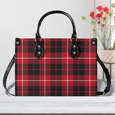 Plaid Bag Red Black Plaid Bag Women's Handbag | High-Quality PU Leather, S/M/L Sizes, Removable Strap Upgrade your style with this New Version Luxury Women PU Leather Handbag. Crafted from premium PU leather, this handbag features a smooth zipper and sturdy top handles for comfortable carrying. Available in three sizes, it offers versatility and convenience for any occasion. Perfect gift for girls, moms, and office ladies. Ideal for commuting and traveling, this handbag can accommodate your cell Casual Plaid Bags For Daily Use, Chic Plaid Bags For Daily Use, Plaid Shoulder Bag With Large Capacity For Daily Use, Plaid Bags With Adjustable Strap, Plaid Rectangular Shoulder Bag For Shopping, Red And Black Plaid, Office Ladies, Luxury Women, Gifts For Girls