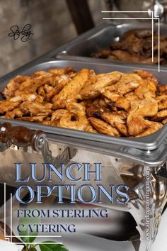 two trays of food sitting on top of a table next to each other with the words lunch options from catering catering