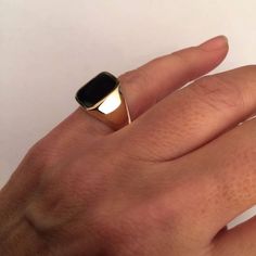 "Signet ring with Black square Onyx Seal Suitable for women and men Made of 24K gold plated over sterling silver and onyx stone Please note in the \"notes to seller\" at checkout. your ring size The product will arrive to you packed in gift box and padded envelope to maintain the product Our jewelry are water resistant and comes with 1 year warranty to view this ring in silver : https://www.etsy.com/il-en/listing/254568861/signet-ring-women-ring-men-ring-pinky?ref=shop_home_active_5 Thank you fo Rectangular Onyx Signet Ring Gift, Modern Black Jewelry With Rectangular Stone, Black Classic Open Signet Ring, Classic Black Open Signet Ring, Classic Onyx Rectangular Signet Ring, Modern Black Ring With Rectangular Stone, Adjustable Black Minimalist Signet Ring, Minimalist Black Signet Promise Ring, Elegant Black Rectangular Signet Ring