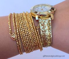 Kate Spade-inspired DIY Glitter Watch Tutorial from Glitter & Gloss Kate Spade Inspired, Glitter Gloss, Diy Glitter, Glitter Diy, Wrap Watch, Diy Bracelets, Bracelet Watch, Kate Spade, Bangles