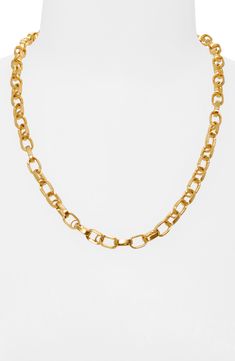 Designed with sleek links plated in polished 22-karat gold, this necklace is sure to be an everyday favorite. 1 1/2" drop; 3/8" width 22k-gold plate Imported 22k Gold, Dean, Manhattan, Gold Necklace, Gold Plate, Nordstrom, Sleek, Plating, Free Shipping