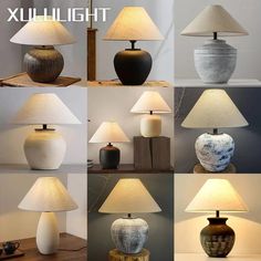 multiple pictures of different lamps and vases