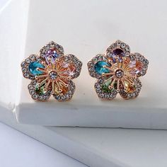 Newexquisite!! Multi Color Cz Flower Earrings. Post Backings Aith Lock Closures. Perfect For Any Occasion. Very Shiny And Brilliant. Very Unique And Different. Perfect For Yourself Or As A Gift. Nwt Cubic Zirconia Flower Earrings, Flower-shaped Cubic Zirconia Earrings, Flower Shaped Earrings With Sparkling Stones, Flower Shaped Crystal Earrings, Gold Crystal Flower Earrings, Vintage Silver Earrings, Anthropologie Earrings, Bottle Earrings, Horse Earrings