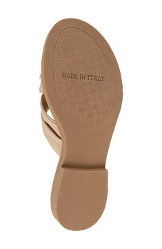 Pleated straps crisscross on an open toe sandal that is created in Italy. Slip-on Manmade upper and sole Made in Italy Open Toe Sandals, Sandal Women, Slide Sandals, Criss Cross, Nordstrom Rack, Open Toe, Womens Sandals, In Italy, Slip On