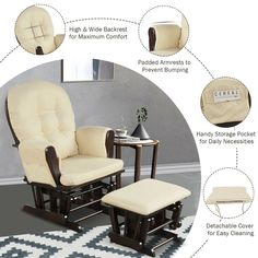 a rocking chair and ottoman with instructions on how to set up the rocker in your living room