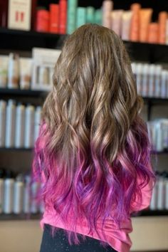 Dyed Hair Ideas For Kids, Pink And Purple Tips Hair, Hair Color For Kids Girls Summer, Pink Hair For Kids, End Of Hair Dyed, Hair Dipped Ends, Color Ends Of Hair