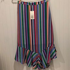 Skirt - A-Line For With Colorful Vertical Lines Size Large Tropical Print Skirt, Tye Dye Print, High Low Maxi Skirt, Black Tennis Skirt, Pink Tye Dye, Pink Midi Skirt, White Striped Skirt, Gingham Skirt, Striped Midi Skirt