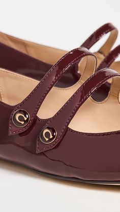 Upper: Patent leatherLogo straps at topLining: LeatherSlip onRound toeLeather sole with rubber heel capImported, VietnamThis item cannot be gift-boxedStyle #COADB30485 Mary Jane Flats, Rubber Heels, Mary Janes, New Arrivals, Heels, Free Shipping, Gifts