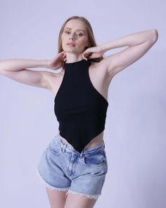 Hem Backless Top | Hem Backless Rib-knit Halter Top | GBS Trend Pants Romper, Shorts Dress, Dress Jeans, Denim Crop Top, Romper Jumpsuit, Jeans Jacket, Tank Top Camisole, Cami Tanks, Asymmetric Hem