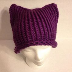 This Is A Hand Knit Cat Ear Beanie Made With Purple 100% Acrylic Yarn This Is A One Sizes Fits Most Teen-Adult Sized Hat Can Be Made In Children's Sizes Upon Request Can Also Be Made It Other Colors As Well Knit Cat, Cat Ear Beanie, Ear Beanie, Cat Eared Beanie, Knitted Cat, Cat Ear, Handcrafted Accessories, Cat Ears, Acrylic Yarn