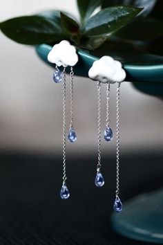 SUMMER RAIN earrings rain drop earrings cloud earrings | Etsy Delicate Earring, Raven Claw, Rain Earrings, Rain Cloud, Summer Rain, Clear Crystals, Delicate Earrings, Diy Schmuck