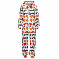 Ditch those basic PJs everyone and their grandma owns. Slide into our ultra-comfy Vintage Colorful Mitten Pattern Jumpsuit Adult Onesie PJs and make a statement!. This ain't your regular onesie: 📏 Exclusive Design: Made-to-order. You won't find this unique piece in stores or anywhere else online. 🌈 All-Inclusive Fit: Our jumpsuits are gender-neutral, unisex, and crafted for everyone. Celebrating all vibes! 🎅 Unmatched Holiday and Winter Vibes! ❄️ Ultimate Comfort Zone: Double-layer hood and t Casual Multicolor Printed Sleepwear, Casual Long Sleeve Onesie With Relaxed Fit, Casual Long Sleeve Relaxed Fit Onesie, White Casual Relaxed Fit Onesie, White Relaxed Fit Casual Onesie, Multicolor Long Sleeve Onesie For Pajama Party, Casual Printed Cotton Onesie, Printed Long Sleeve Onesie For Loungewear, Casual White Jumpsuits And Rompers For Winter