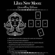 a black and white poster with the words libra new moon unraveling balance