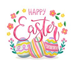 an easter card with colorful eggs and flowers